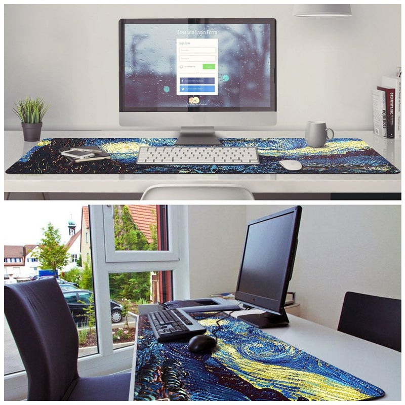 Cacoy Gaming Mouse Pad, 40"x16" Large Non-Slip Rubber Base Mousepad, XXL Extended Keyboard Mouse Mat, Stitched Edges Office Desk Pad, Mouse Pad for Full Desk, Computer Keyboard Mouse Mat, Starry Night - Image 5